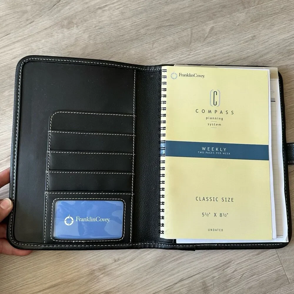 Franklin Covey Compass Planning System Black Leather Planner with undated insert